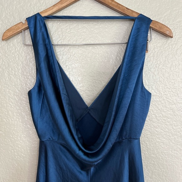 NWOT Incredible Love Navy Satin Cowl Back Midi Slip Dress - Picture 5 of 6